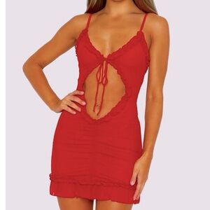 Cut Out Ruffle Hem Mesh Dress